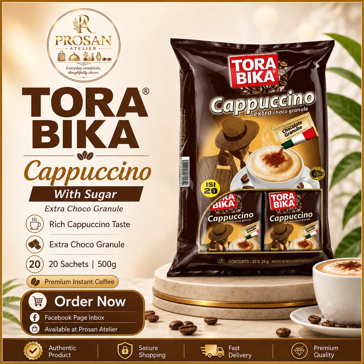 Tora Bika Cappuccino With Sugar 20 Sachets 500g