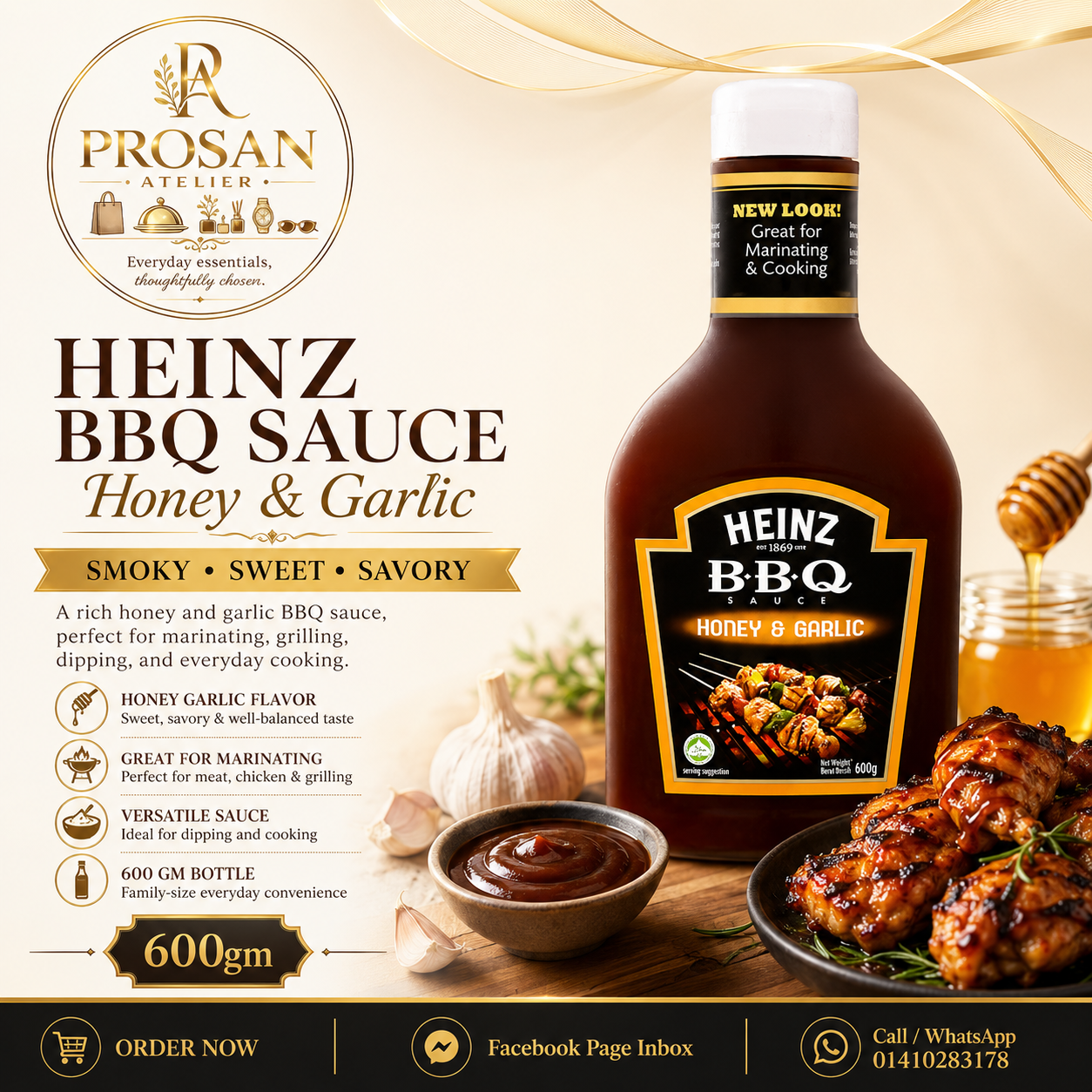 HEINZ BBQ Sauce Honey & Garlic 600gm