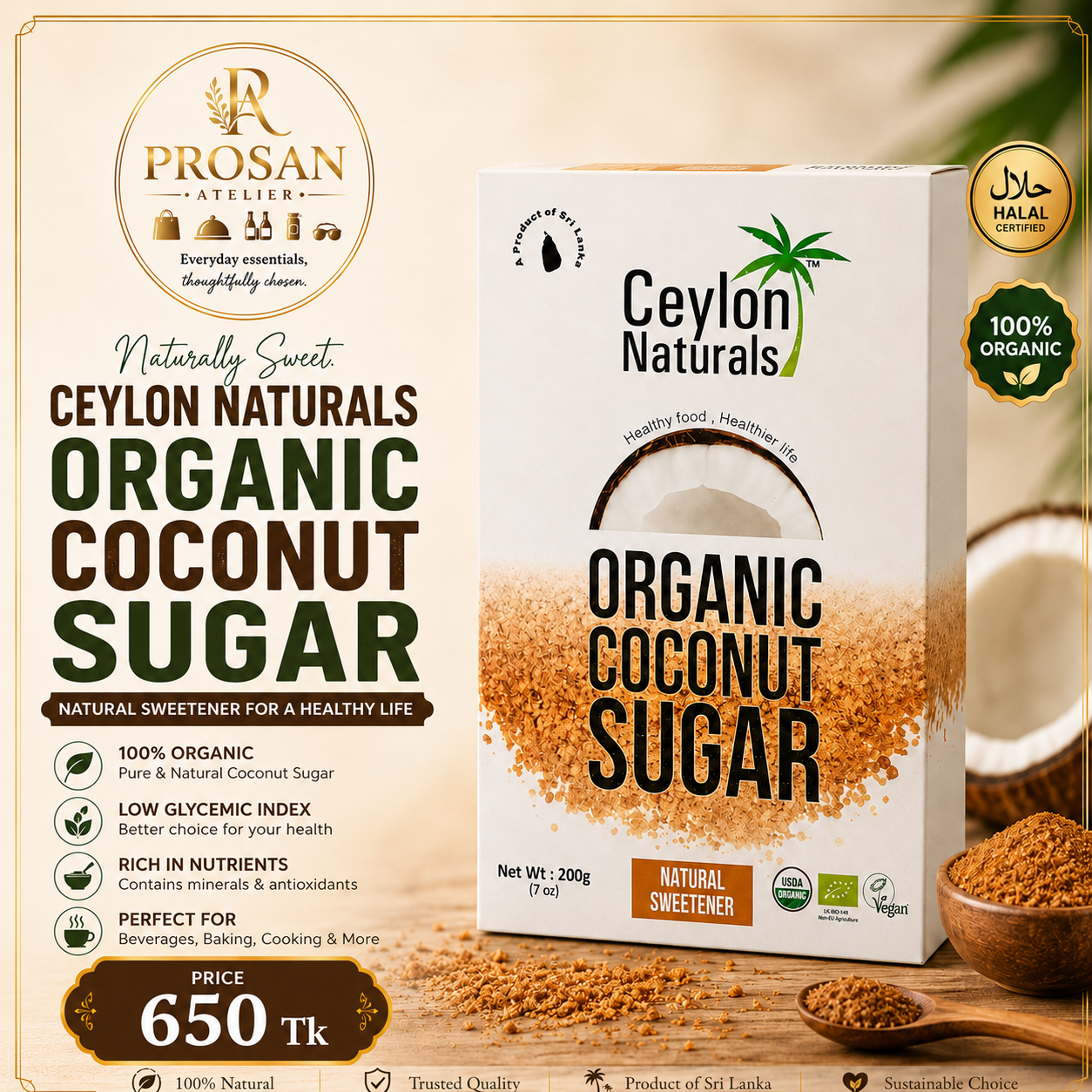 Ceylon Naturals Organic Coconut Sugar 200gm