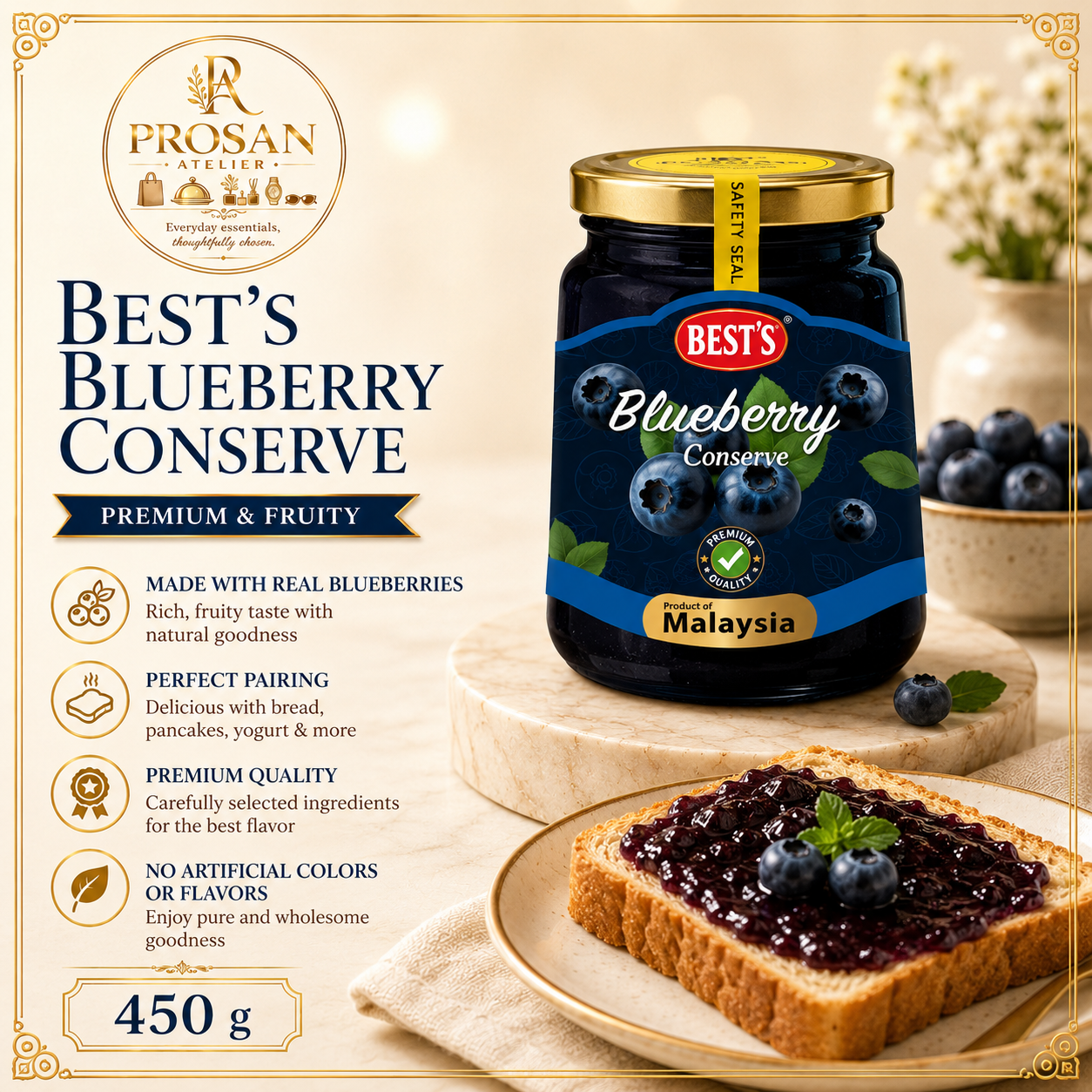 BEST'S Blueberry Conserve Jam (Malaysia)- 450gm
