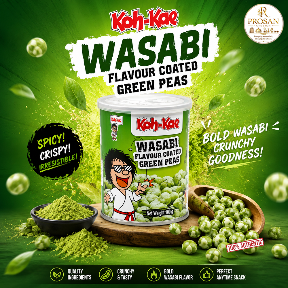 Koh-Kae Wasabi Flavour Coated Green Peas 100g Canister