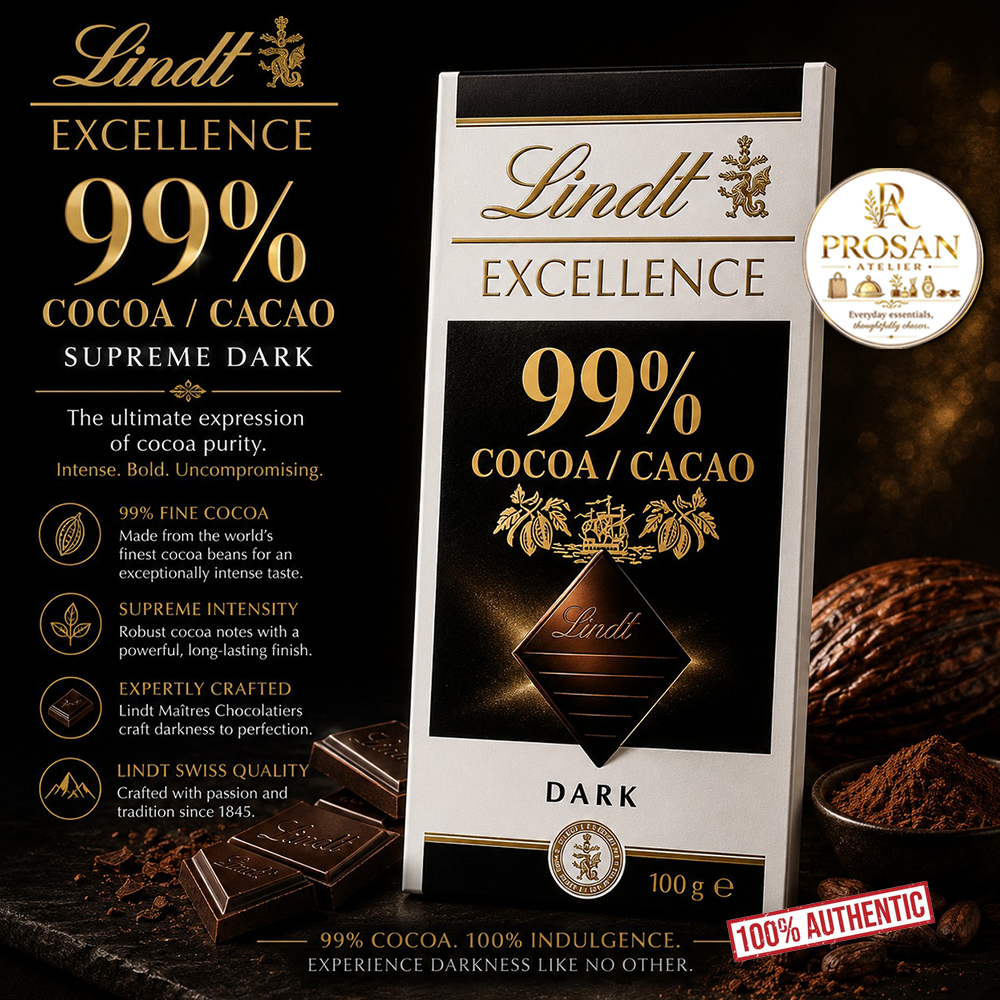 Package of Lindt EXCELLENCE 99 percent cocoa supreme dark chocolate bar 100g