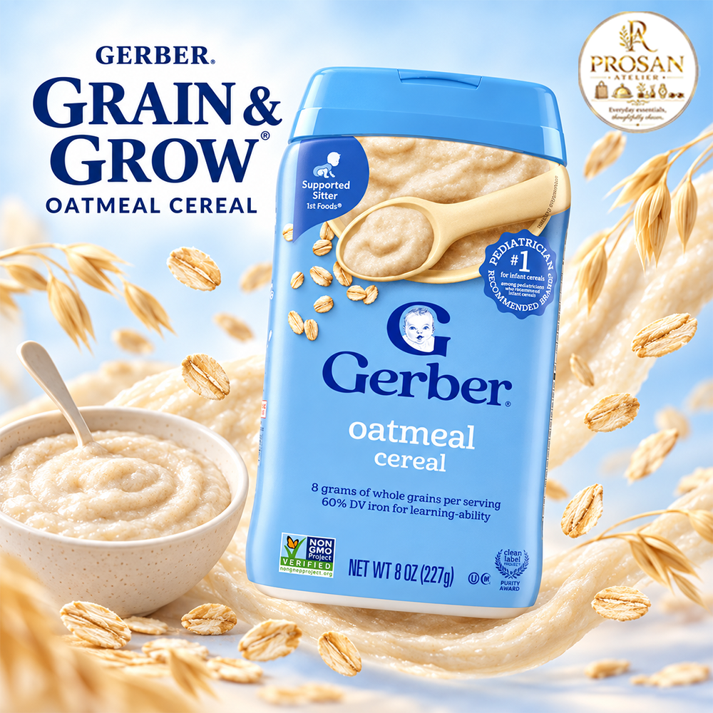 Container of Gerber Oatmeal Single Grain Baby Cereal 227g