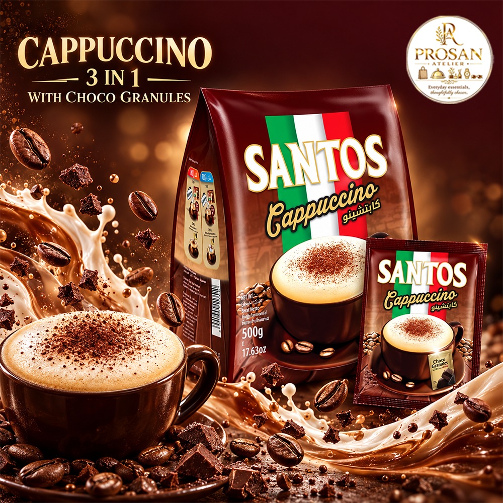 Santos Cappuccino 3 In1 With Choco Granule Coffee - 300 Gm